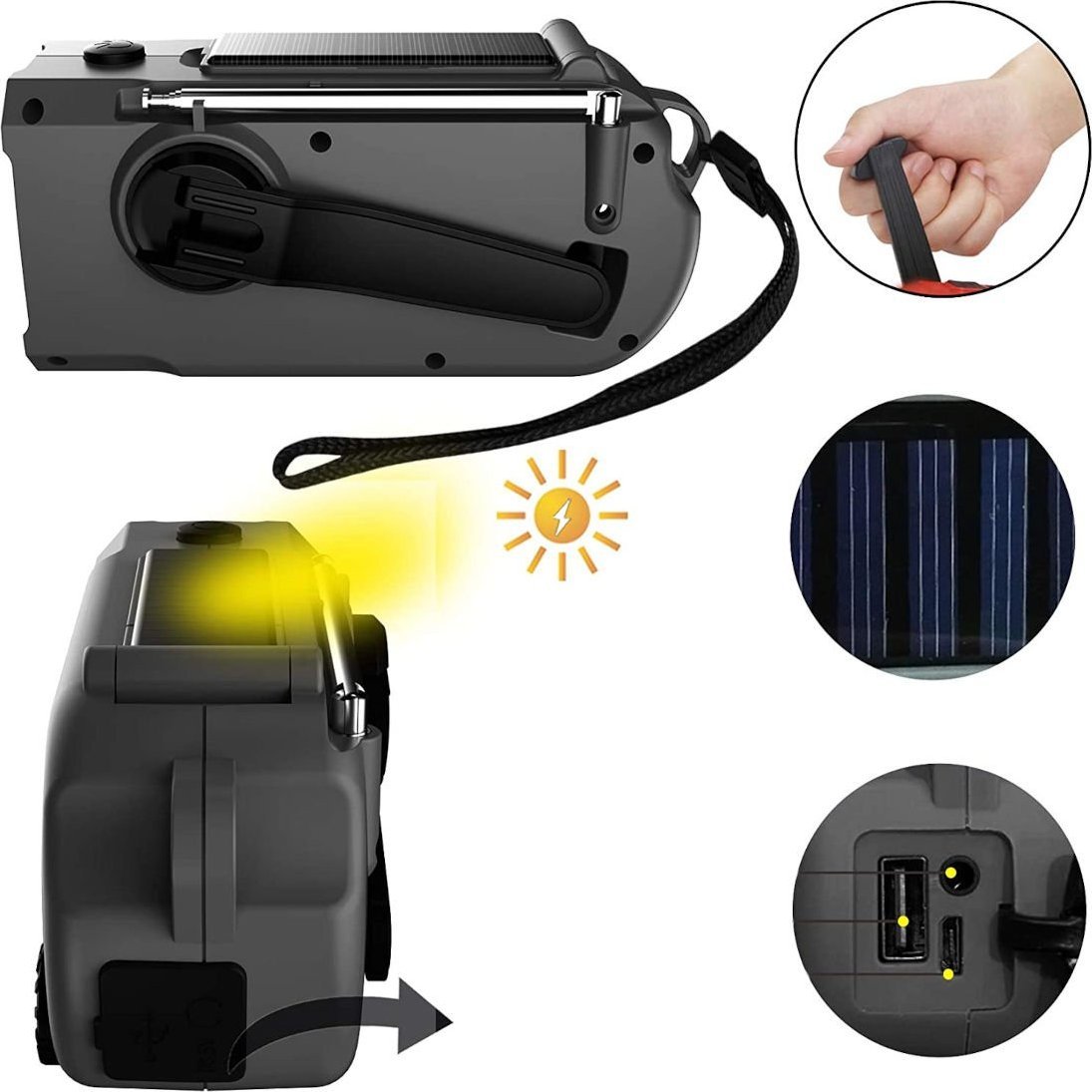 Radio emergjence Mozos ER-01, 5000mAh, energji diellore dhe dinamo, jeshile