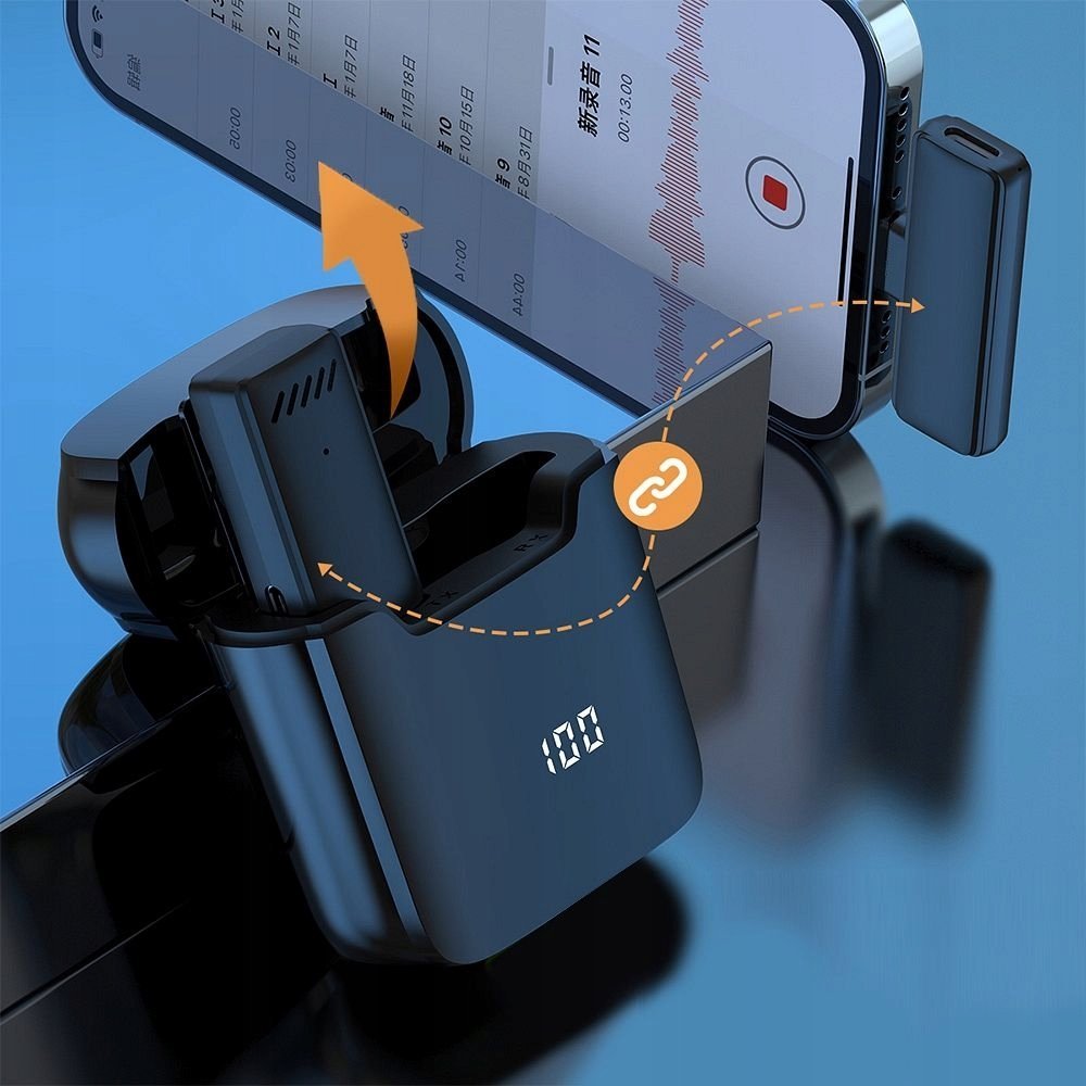 Mikrofon wireless lavalier S11, lidhje Lightning, kuti karikimi, i zi