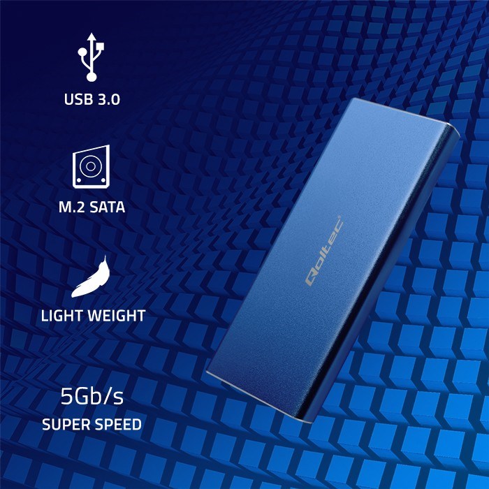 Kuti e jashtme Qoltec për SSD M.2 SATA NGFF, USB 3.0, 2TB, blu