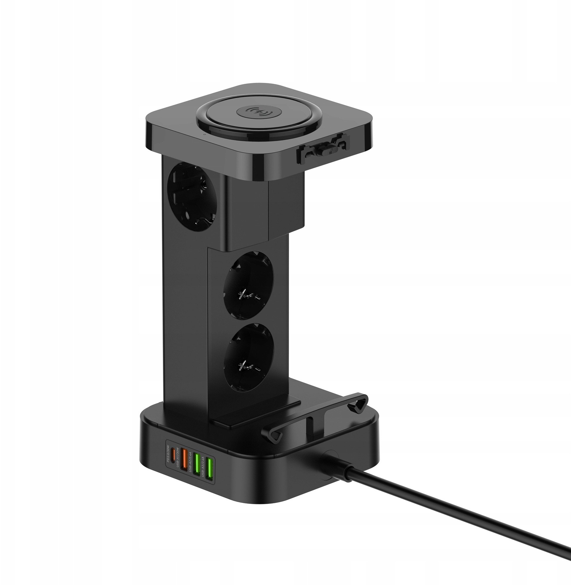 Stacion energjie Newell GaN Power Cube 8 in 1, 4 priza, USB A USB C dhe karikues wireless 15W, i zi