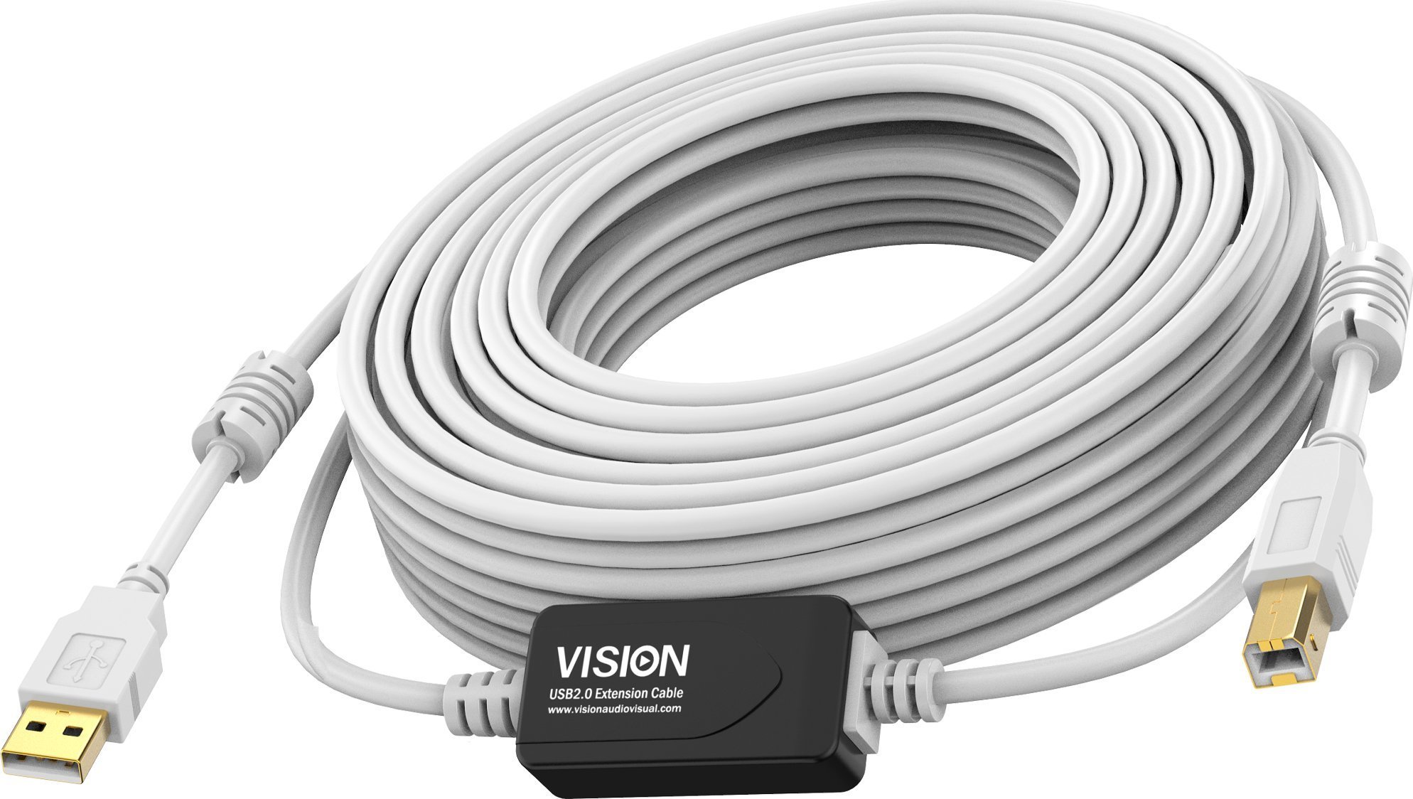 Kabllo USB Vision White, USB 2.0 A në B, 15m, e bardhë