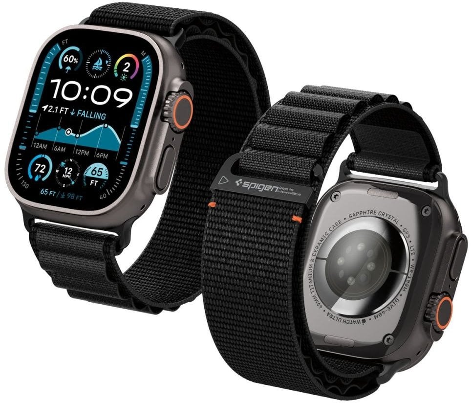 Byzylyk ore Spigen WBF1 për Apple Watch 44/45/46/49mm, najlon, i zi
