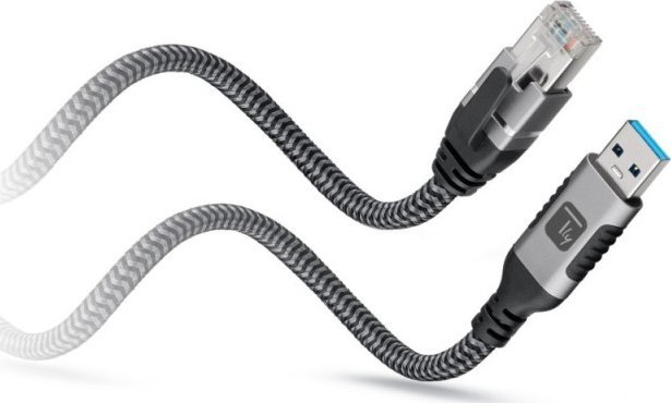 Kabllo rrjeti Techly USB 3.2 Type A në Ethernet RJ45, CAT6, 1000 Mbit/s, 3m, argjendtë e zezë
