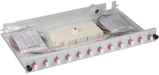 Kuti spajsi fibër optike Spleibox LC 50/125 OM4, 12 pigtails, 6 kuplungje, e zezë