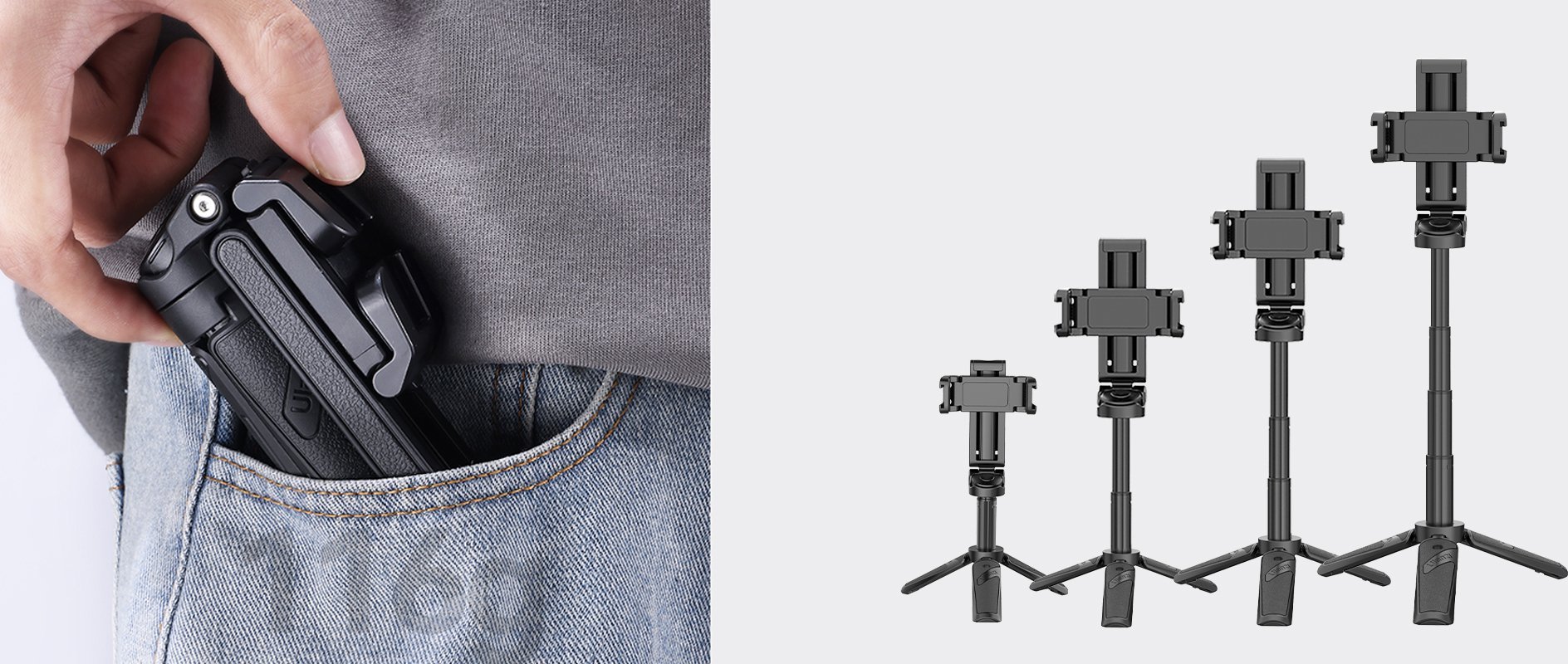 Tripod i zgjatueshëm Ulanzi JJ02 për smartphone, me telekomandë Bluetooth, i zi