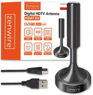 Antena TV e brendshme Zenwire HDAT20, DVB T2 HEVC H.265, kabllo 5 m, Full HD 4K, e zezë