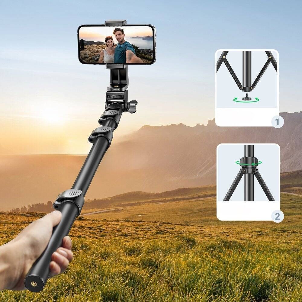 Selfie stick Ugreen LP680, tripod me telekomandë Bluetooth, 1.7m, i zi