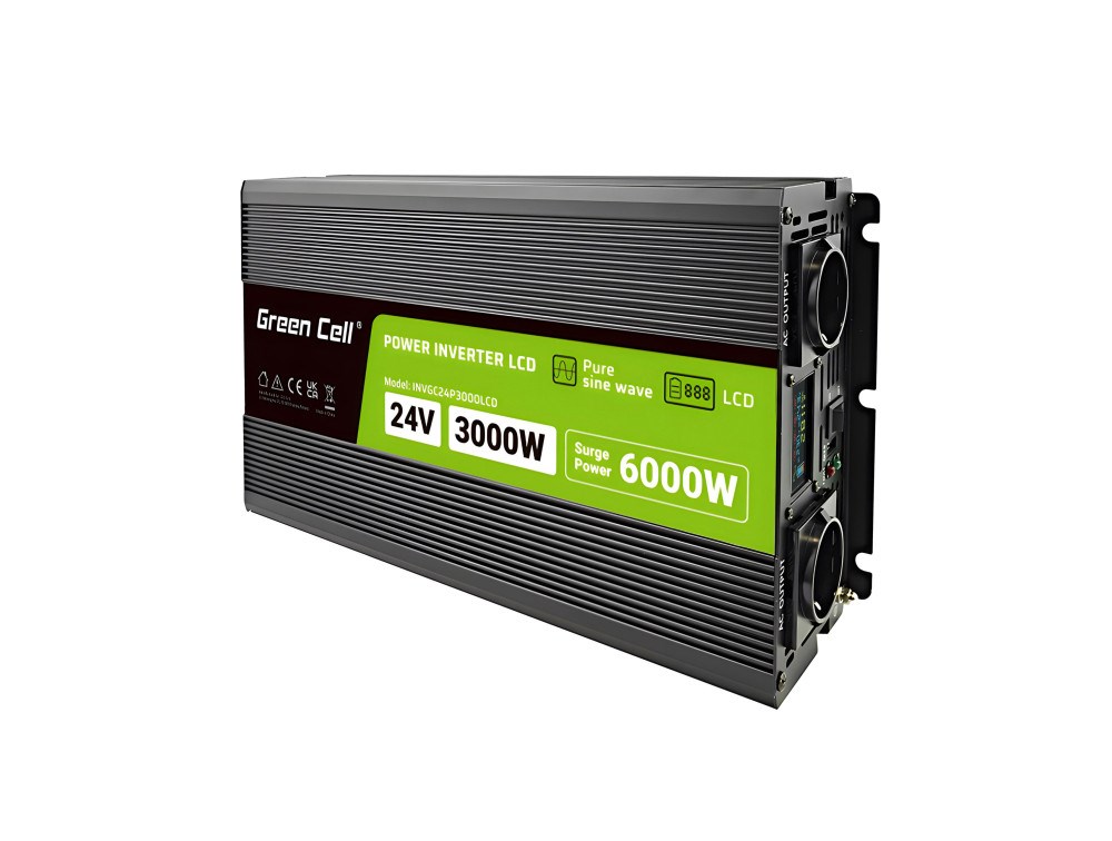 Inverter per automjet Green Cell PowerInverter INVGC24P3000LCD, 24V, 3000W, me valë të pastër sinusi