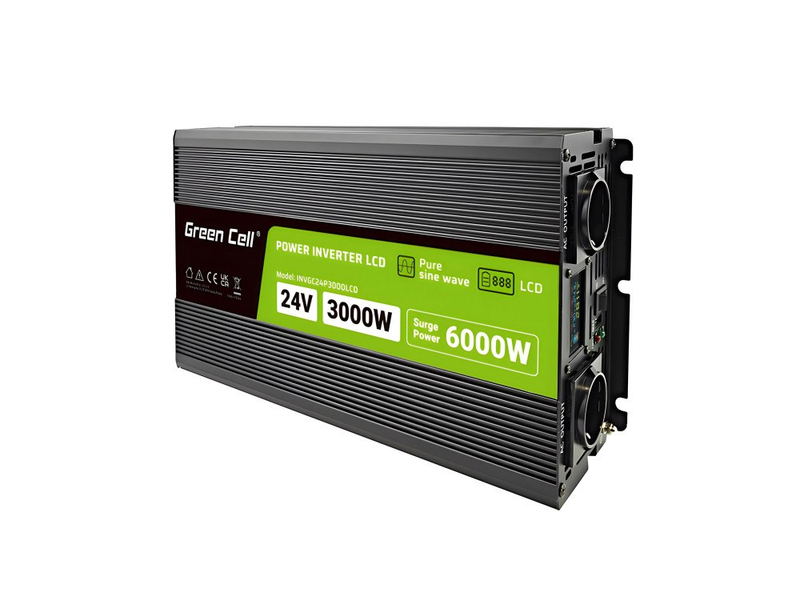Inverter per automjet Green Cell PowerInverter INVGC24P3000LCD, 24V, 3000W, me valë të pastër sinusi