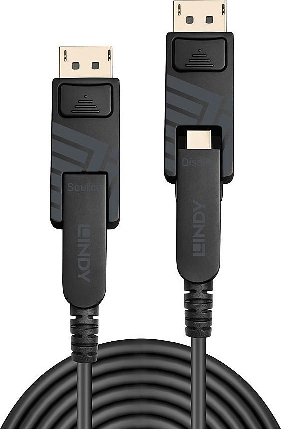 Kabllo Lindy Fibre Optic Hybrid Mini DisplayPort 1.4, 70m, 8K, e zezë