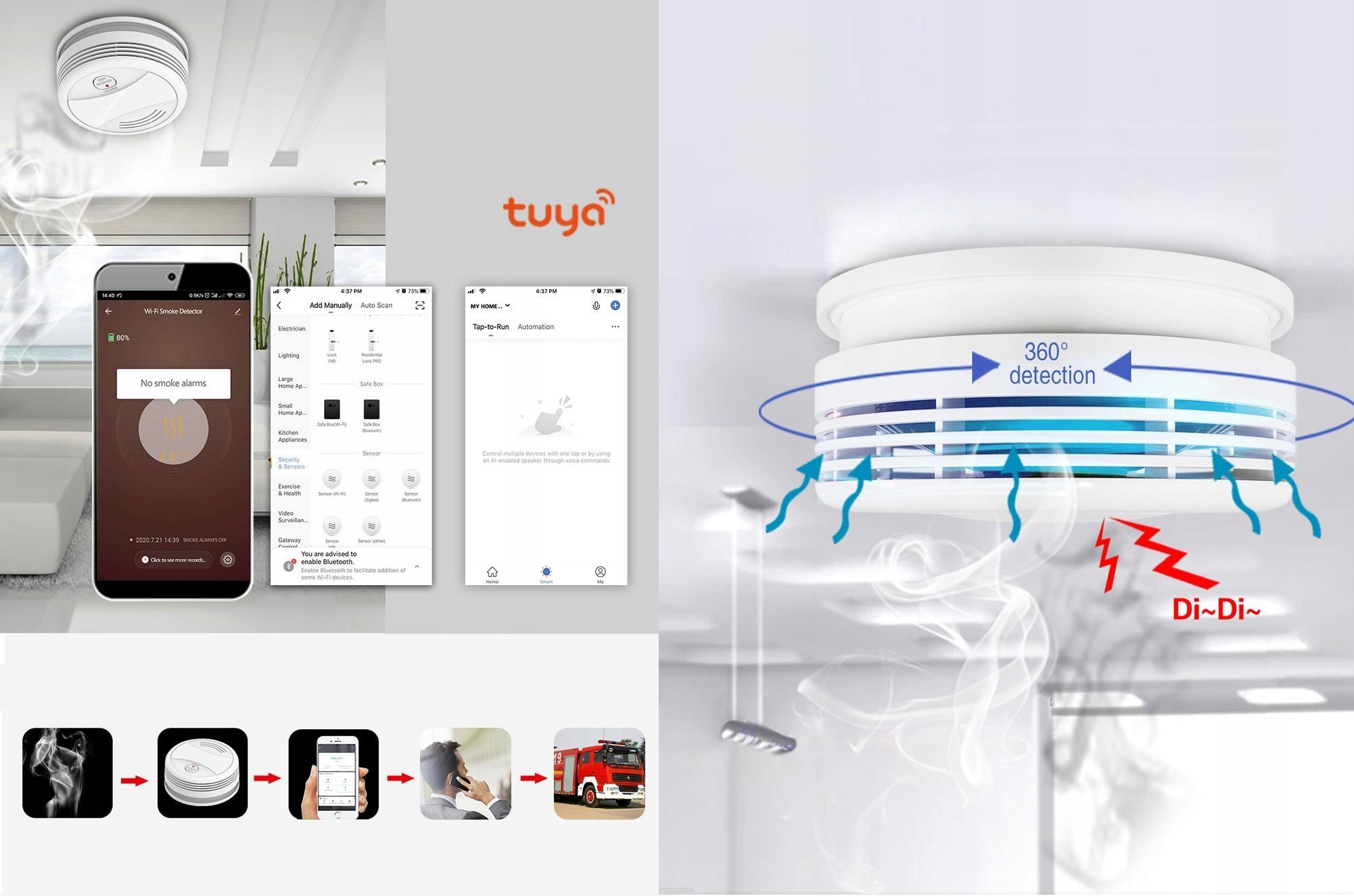 Detektor tymi Tuya WiFi, smart, sirenë 90 dB, i bardhë