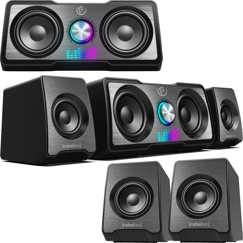 Altoparlantë kompjuteri Rebeltec 2.1 ROCK, me subwoofer, LED RGB, të zinj