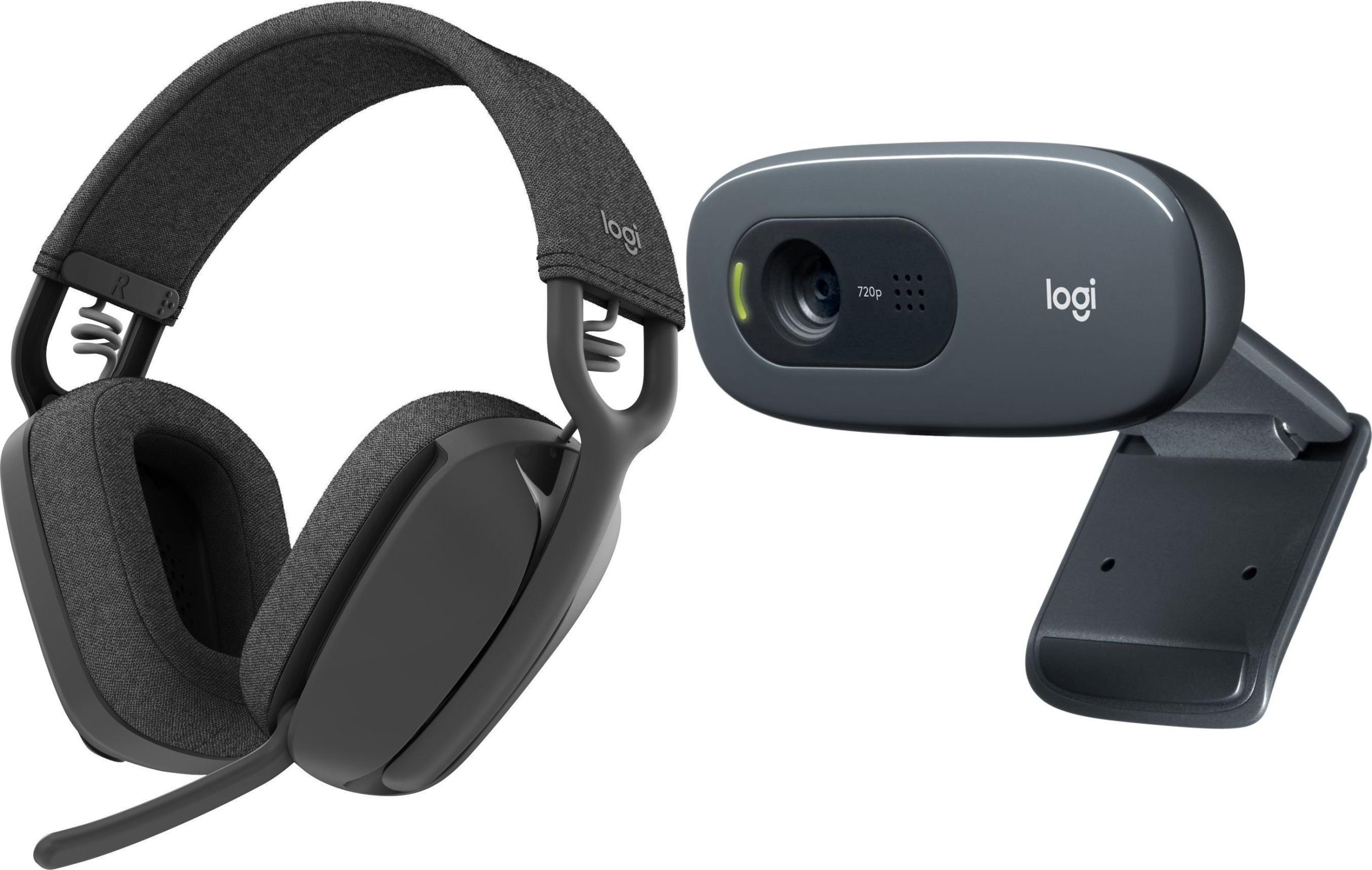 Set kufje wireless dhe webkamera Logitech Zone Vibe 100 + C270, Bluetooth, HD 720p, gri