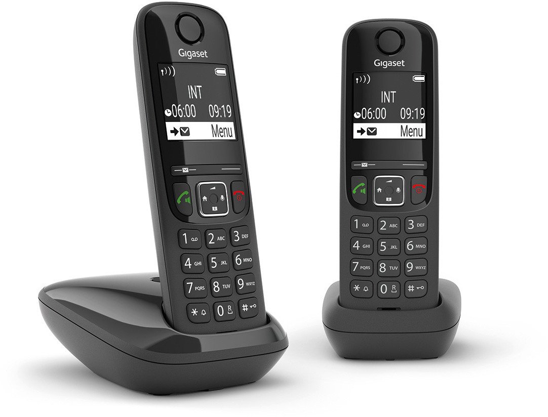 Безжичен телефон Gigaset AS690 Duo, DECT, со два апарати, црн