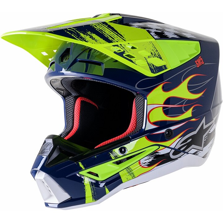Helmetë motocross Alpinestars S-M5 Rash, termoplastik, madhësia M, blu e errët neon e verdhë e bardhë