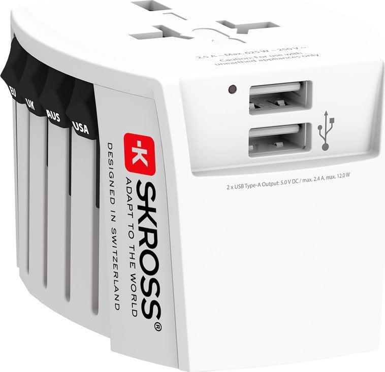 Adapter udhëtimi Skross World Adapter MUV, 2x USB 2.4A, 100 250V, i bardhë