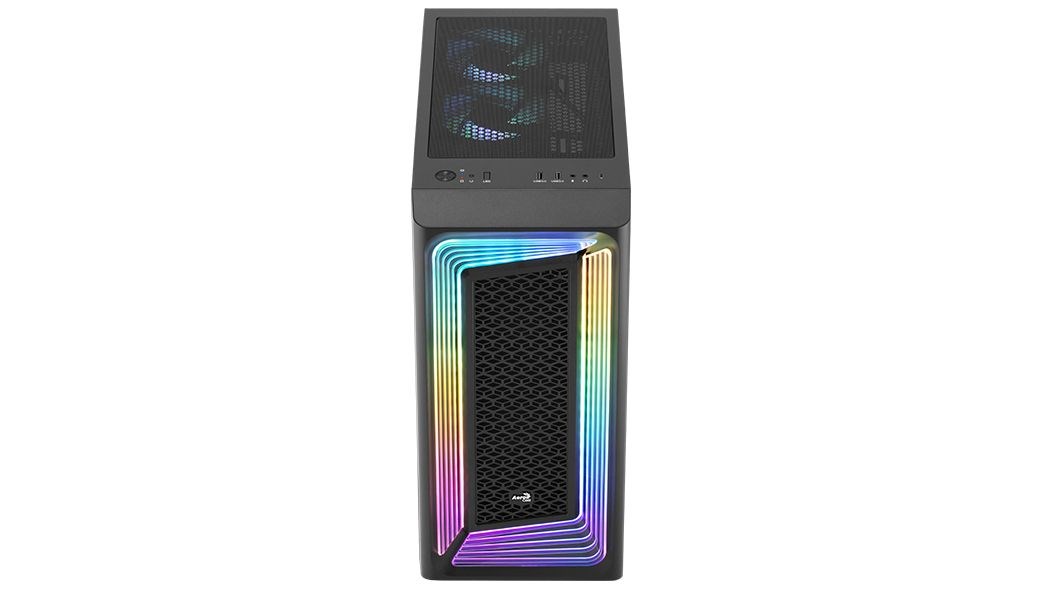 Kuti kompjuteri Aerocool Interstellar ARGB, Midi Tower, me xham të temperuar, e zezë