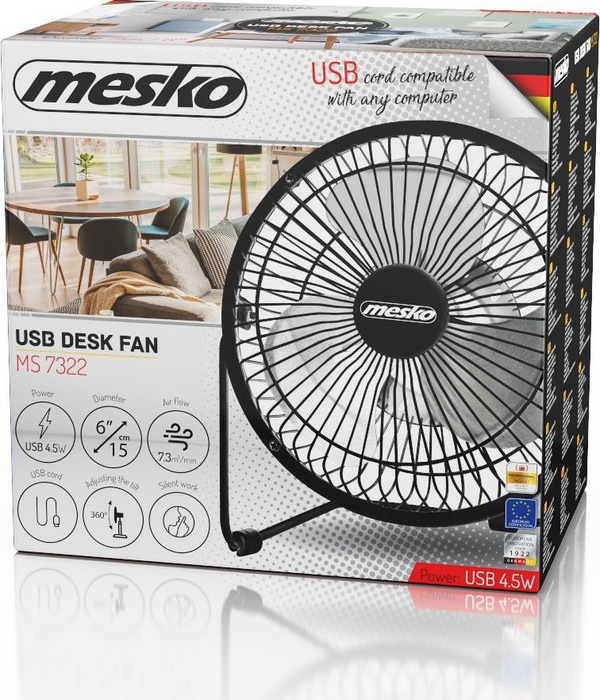 Ventilator tavoline Mesko MS 7322, USB, 15cm, i zi