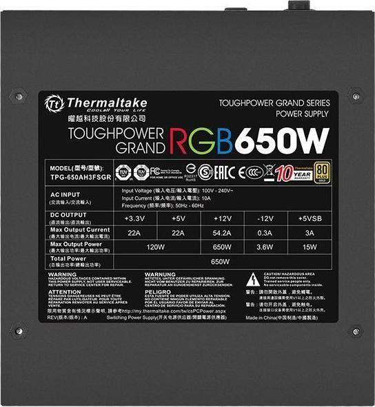 Напојување Thermaltake Toughpower Grand RGB PS-TPG-0650FPCGEU-S ATX, 650W