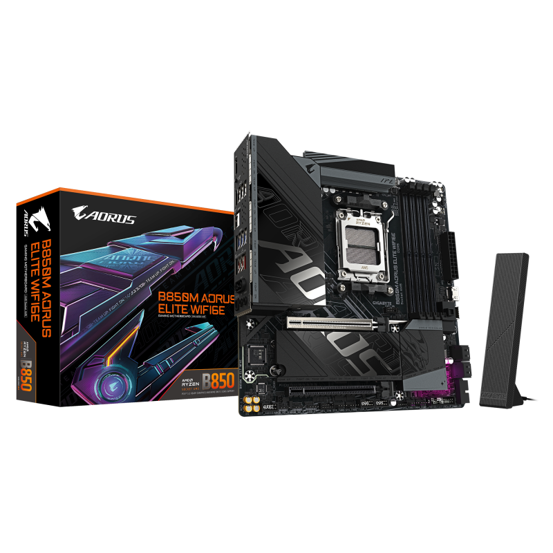 Матична плоча GIGABYTE B850M AORUS ELITE WIFI 6E, AMD Ryzen 9000, DDR5, PCIe 5.0