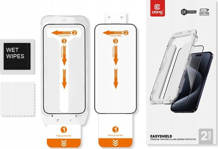 Xham mbrojtës Crong EasyShield, 2 copë, për iPhone 15 Plus, i zi