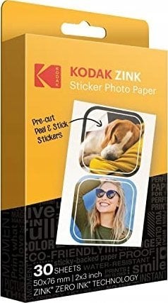 Letër fotografike Kodak Premium Zink 2x3", 30 fletë, ngjitëse, e bardhë