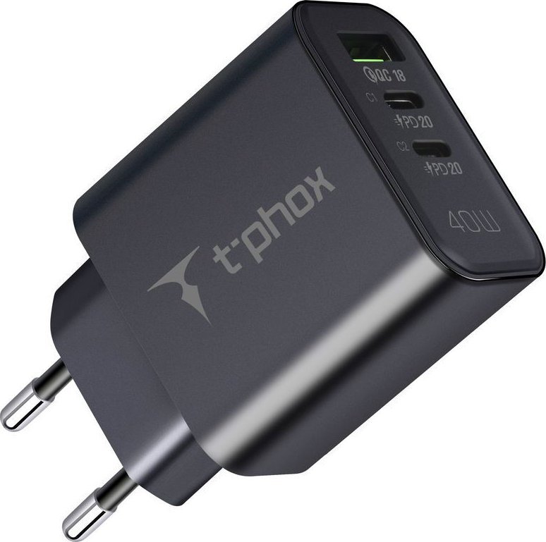 Karikues muri T-Phox FLEXI 40W, 2x USB C dhe USB A, i zi