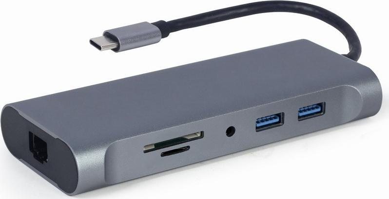 Stacion dokimi Cablexpert A-CM-COMBO7-01, USB-C 7-në-1, HDMI VGA USB 3.0, gri