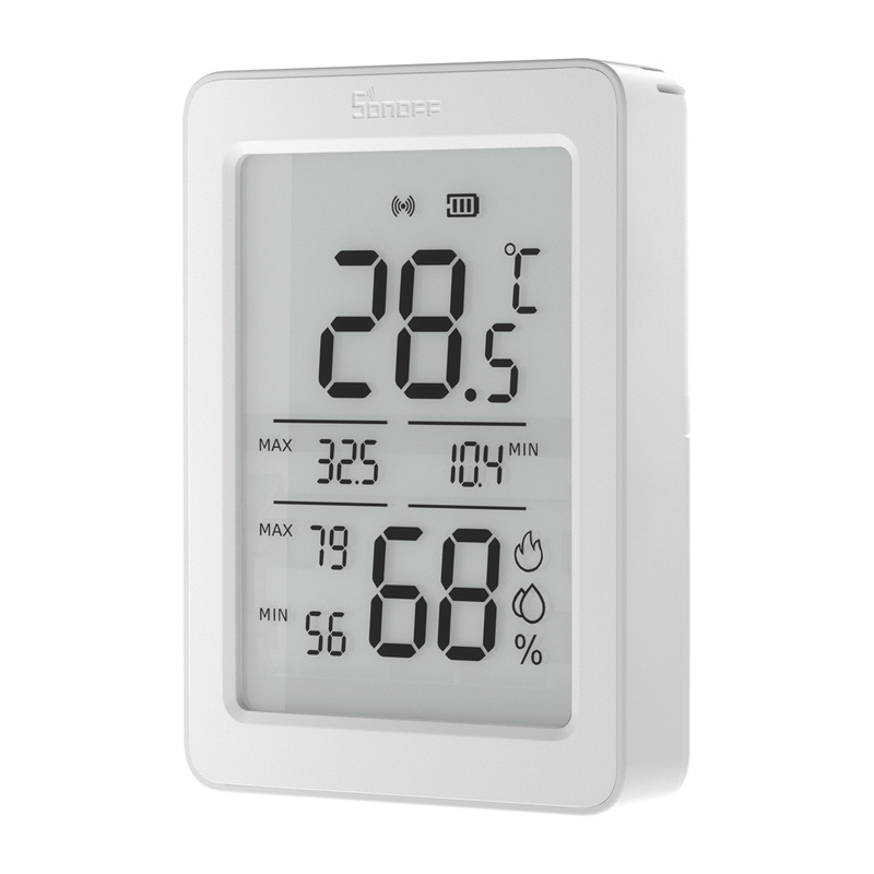 Sensor temperature dhe lagështie Sonoff SNZB-02DR2 AirGuard TH, Zigbee, ekran 3.6", i bardhë