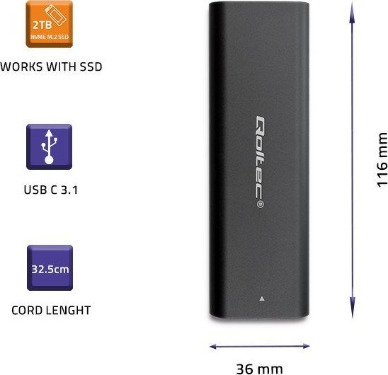 Kuti eksterne për SSD M.2 Qoltec Enclosure Pocket, SATA NVMe, USB Type C, gri