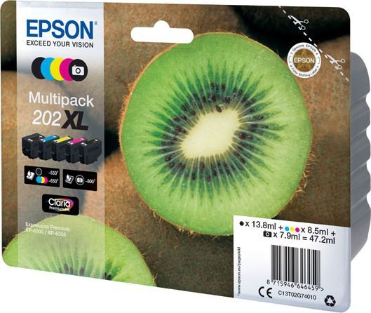 Ngjyrë për printer Epson C13T02G74010, 202 XL, 13.8ml/7.9ml/8.5ml, e zezë/shumëngjyrëshe