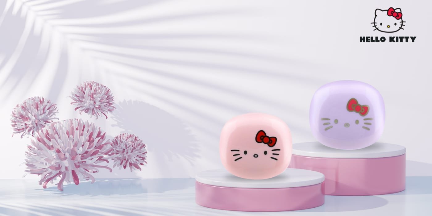 Kufje pa tela Hello Kitty O, Bluetooth 5.4, kuti karikimi 300mAh, vjollcë me shkëlqim