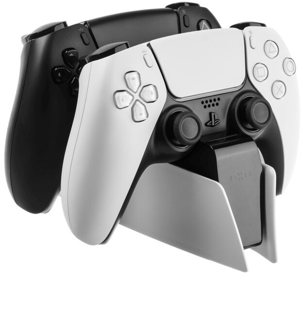 Stacion karikimi FIXED për dy kontrollues DualSense PlayStation 5 wireless, i zi / bardhë
