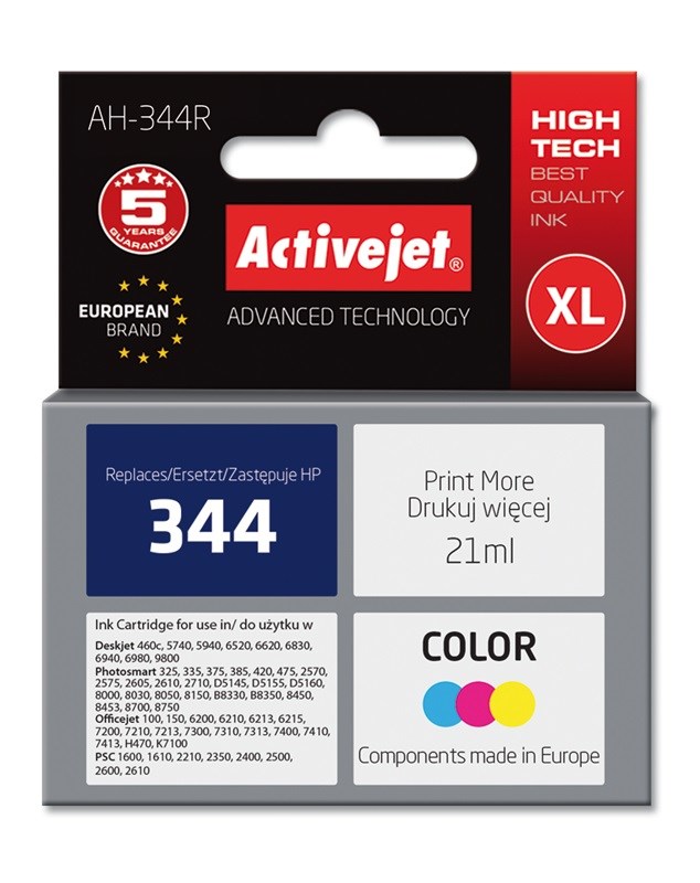 Ngjyrë për printer Activejet AH-344R (zëvendësim për HP 344 C9363EE), 21 ml, e kaltër / vjollcë /  e verdhë