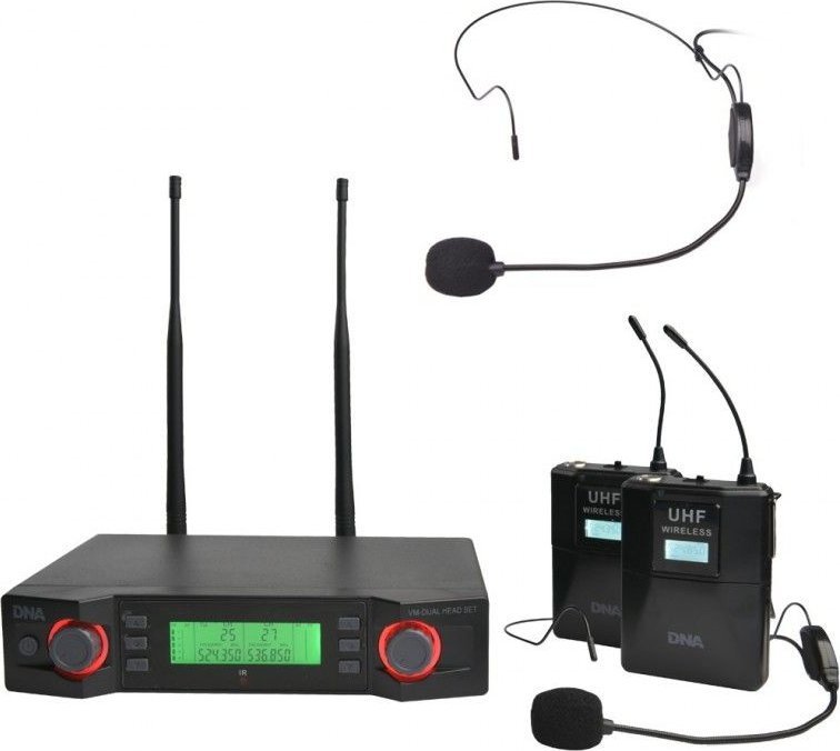 Sistem mikrofonësh wireless DNA VM Dual Headset, UHF, 2 transmiterë bodypack, i zi