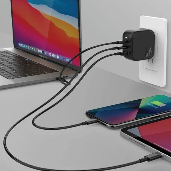 Karikues rrjeti Energea Travelite GaN66, 66W, 2x USB C 1x USB A, i zi