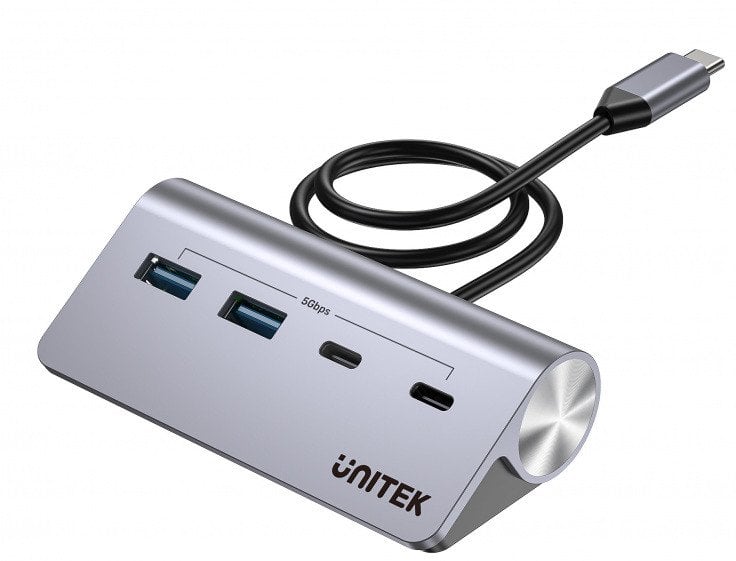 USB hub Unitek Aluminum, 4 porta, 2x USB A 2x USB C, 5 Gbps, argjendtë gri