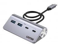 USB hub Unitek Aluminum, 4 porta, 2x USB A 2x USB C, 5 Gbps, argjendtë gri