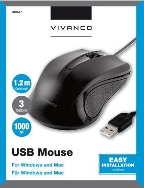 Maus optik Vivanco IT-MS 1000, me kabllo, kompakt, i zi