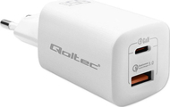 Ѕиден полнач Qoltec GaN Ultra, 65W, USB-C PD и USB QC 3.0, бел