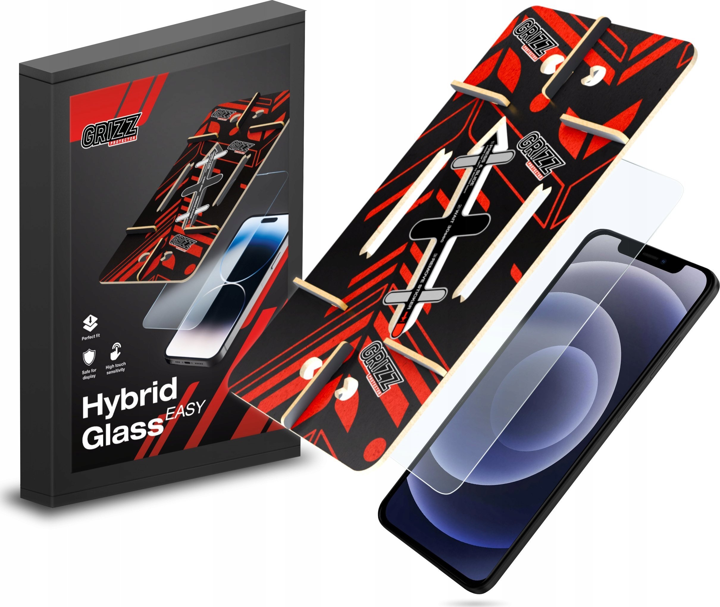 Mbrojtës ekrani GrizzGlass HybridGlass Easy për Apple iPhone 12, xham hibrid, transparencë e lartë