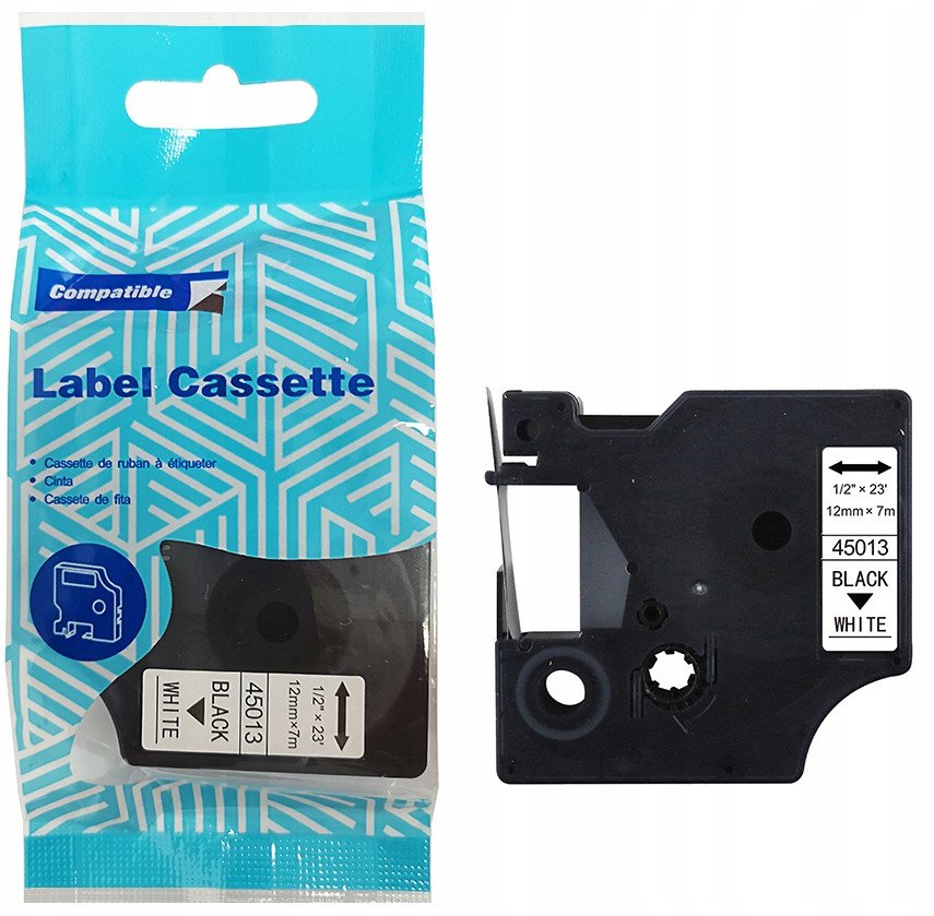 Shirit etiketimi DYMO D1 45013, 12mm x 7m, zi në të bardhë
