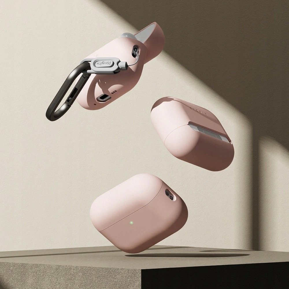 Mbulesë silikoni Ringke për Apple AirPods Pro 3, me kapak karikimi, rozë Pink Sand