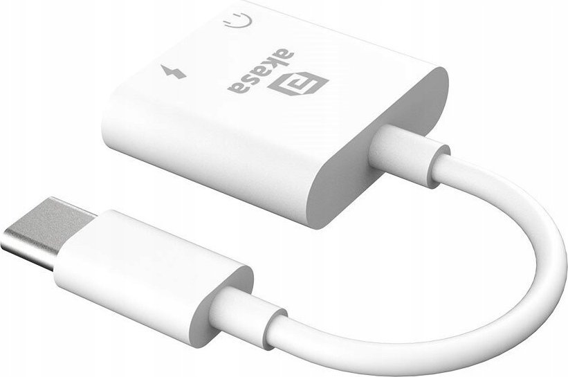 Adapter USB C në 3.5mm Akasa, audio dhe karikim njëkohësisht, 15W, i bardhë