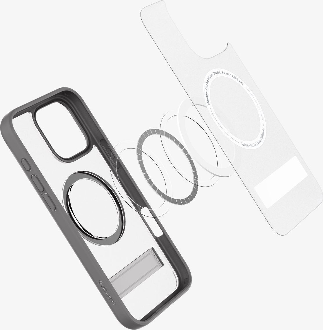 Mbrojtëse telefoni Spigen Ultra Hybrid S MagSafe, për iPhone 16 Pro Max, me stand, gri Frost