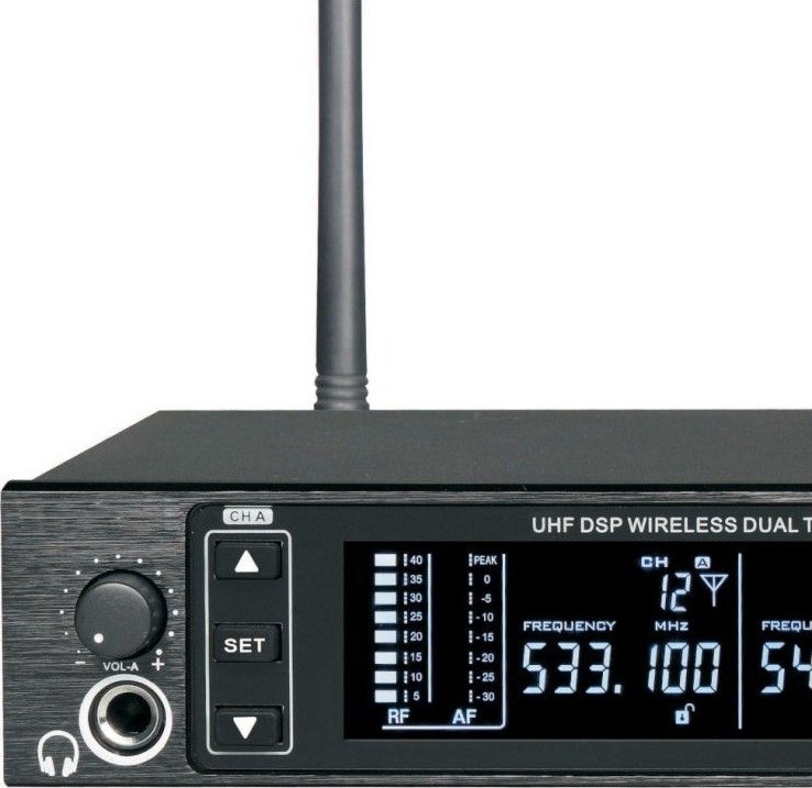 Sistem monitorimi në vesh DNA IN-EAR Double, wireless, UHF 518–542 MHz, i zi