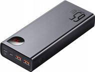 Powerbank me ekran dixhital Baseus Adaman Metal QC + PD, 20000mAh, 65W, i zi + kabllo USB-A/USB-C, 30cm, e zezë