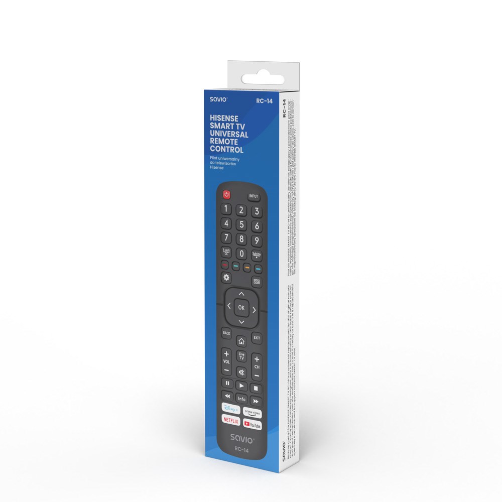 Pilot televizori Savio RC-14, universal për Hisense, Smart TV, i zi