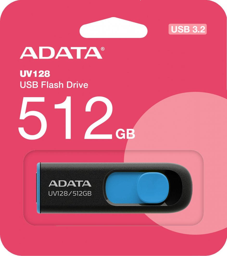 Pendrive ADATA UV128, 512 GB, USB 3.2, i zi/i kaltër