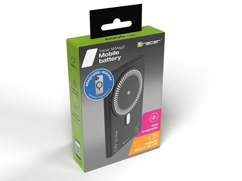 Powerbank Tracer AIRMAG2 5000mAh, PD 20W, MagSafe 15W, i zi